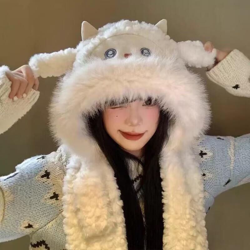 Cute Lamb Plush Winter Hat & Scarf Set