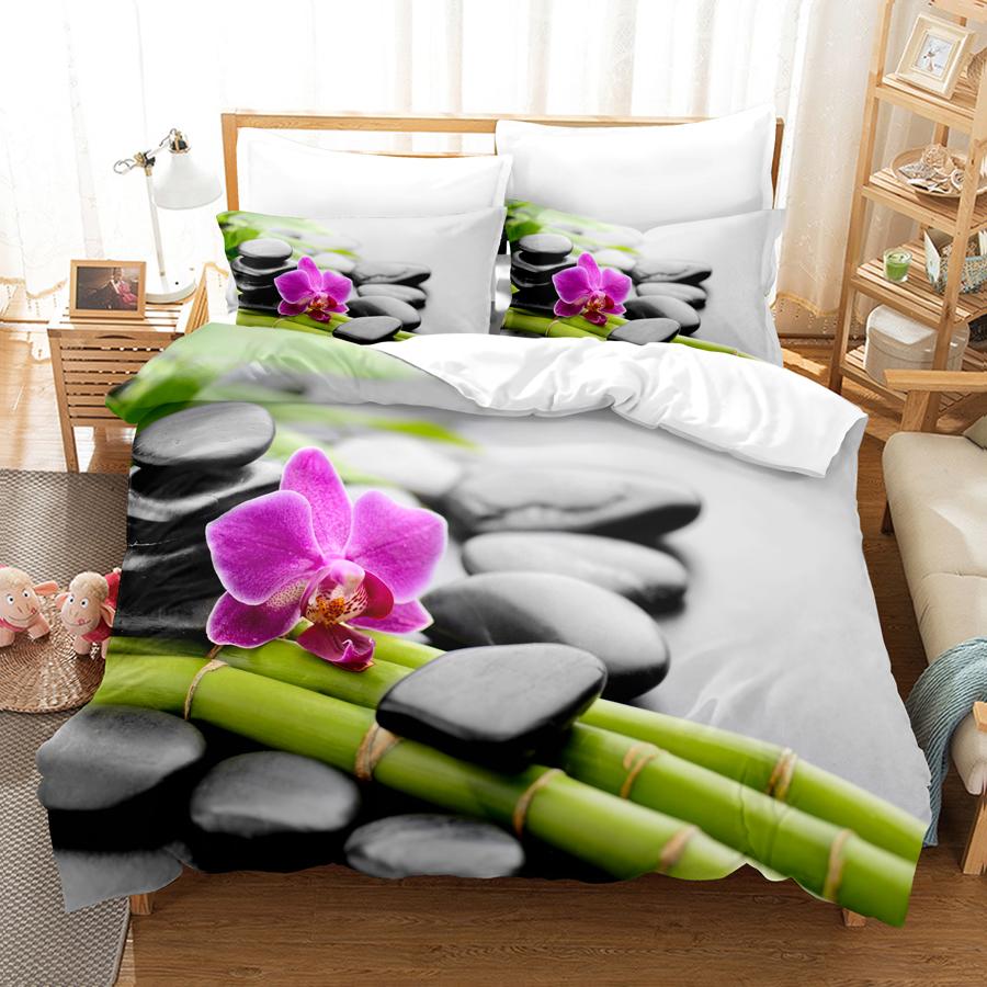 Comforter Green Flower Double Bed With Lotus Bedding Set King Size 3Pcs 2Pcs Single Twin Full 200X200 220X240Cm