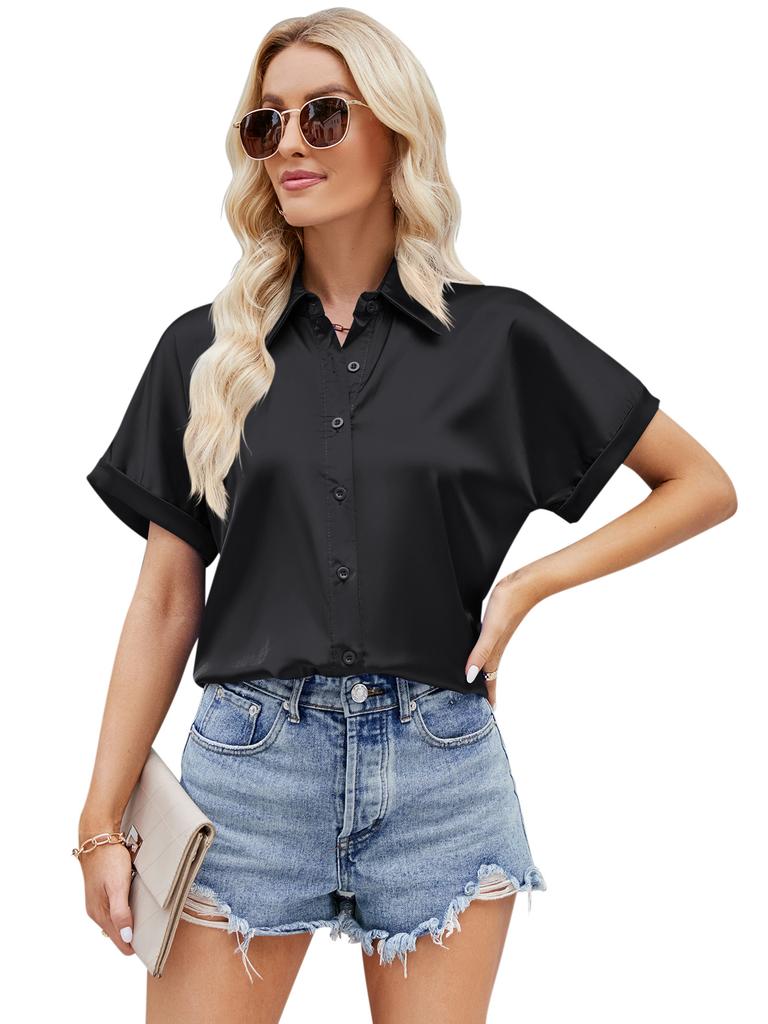 Summer Women's Shirts V-Neck Casual Short Sleeve Shirt