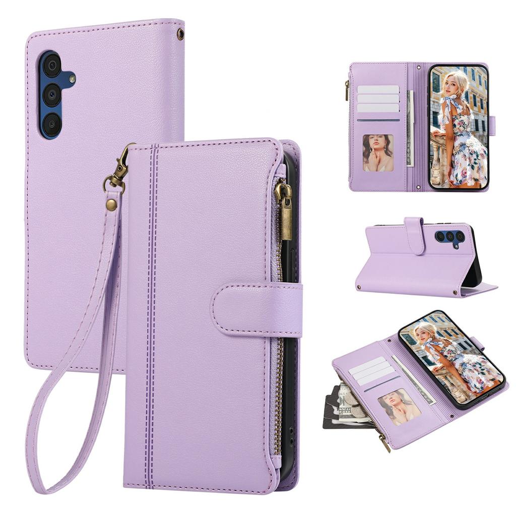 For Samsung Galaxy A35 5G Case Multi Card Slots Zipper Leather Phone Cover with Wrist Strap