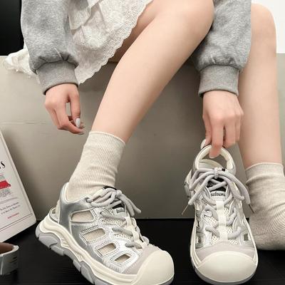 Нишевые полые спортивные сандалии женские новые для улицы на толстой подошве с мягкой подошвой римские пляжные дышащие уродливые милые альпинистские туфли