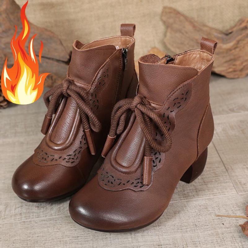 Женские кожаные ботинки Этнический стиль Ретро Мамины короткие ботинки Мягкая подошва Круглый носок Повседневная Нескользящая обувь Sapatos Femininos