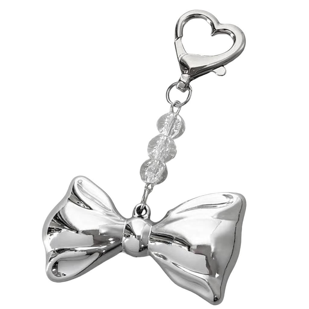 Sweet Lovely Silvery Bowknot Bead Keychains Pendant Hangings Ornament Keyring Backpack Decoration for Women Girls