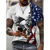 Summer Round Neck 3D American Flag Print Top Fashionable Casual Short Sleeved Men's T-shirts
