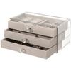 Suitable for women, 3-drawer acrylic velvet jewelry storage box, stackable storage box for earrings, necklaces, and bracelets.