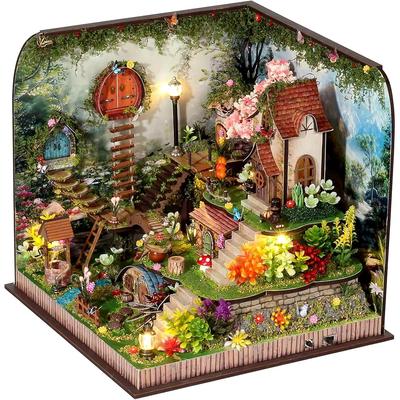 Moin Moin Миниатюрный DIY-набор для кукольного домика Лесной домик с сакурой Масштаб 1/24 со светодиодной подсветкой и музыкальной шкатулкой Декор для дома Модель