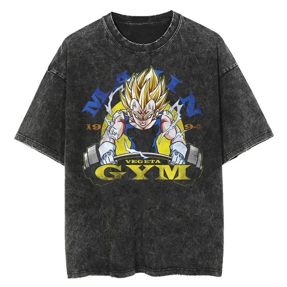 Hot-blooded Anime Dragon Ball Vegeta IV GYM Graphic Print T-Shirt Men Women Vintage Washed Cotton Summer New Tee Streetwear Y2K Fashion Oversized Top