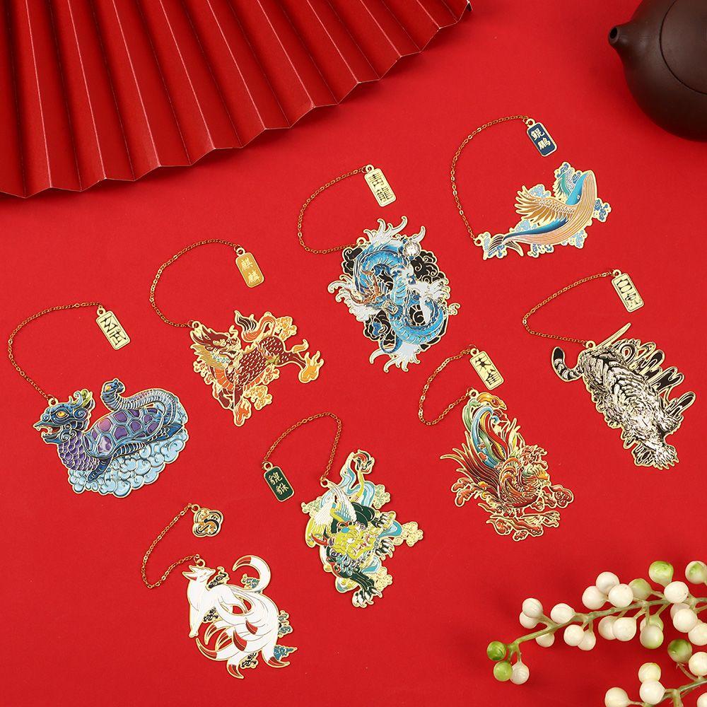 Кулон в китайском стиле Дракон Тигр Ретро Металлическая скрепка для книги Раскрашенная Закладка для пагинации Латунная закладка