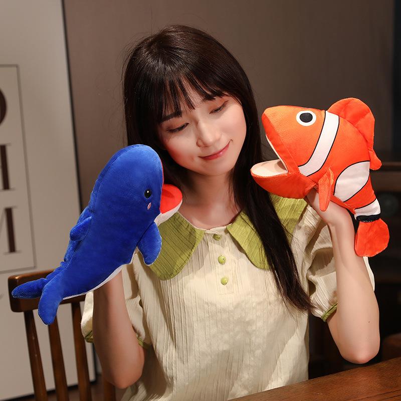 Ocean Shark Hand Puppet Toy Clown Fish Glove Doll Can Open Mouth Baby Early Education Parent-child Interaction Table