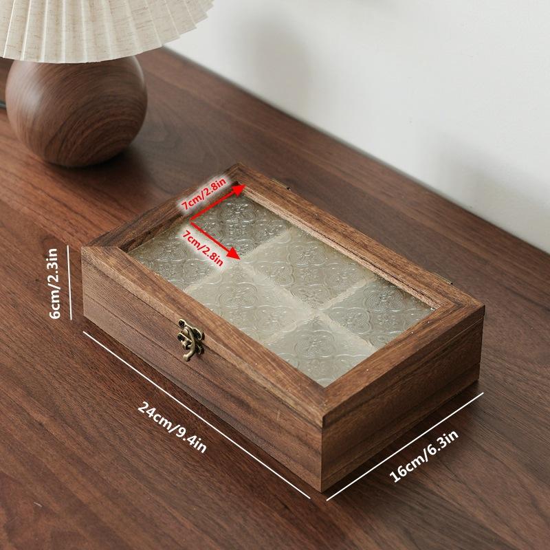 Ореховая шкатулка для украшений с пылезащитной откидной крышкой, стеклянная коробка для хранения из бегонии, деревянная винтажная сережки, органайзер для колец