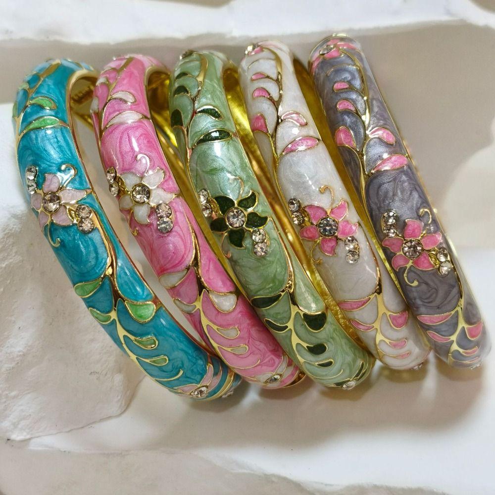 1cm Vintage Flower Bangle Enamel Women's Hand Bracelet Gifts for Women Girl
