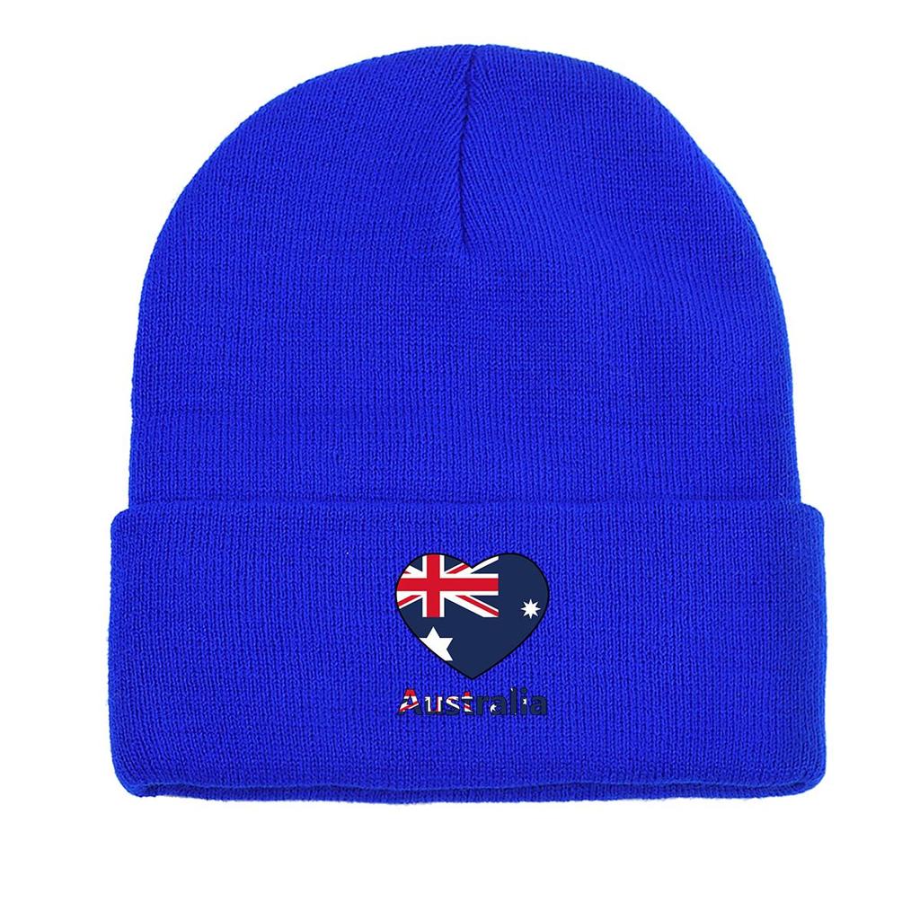 Heart Australian Flag Warm Knitted Cap Beanie, Patriotic Man Cap Cancer Chemo Slouchy Unisex Headwear Knit Hat Beanie