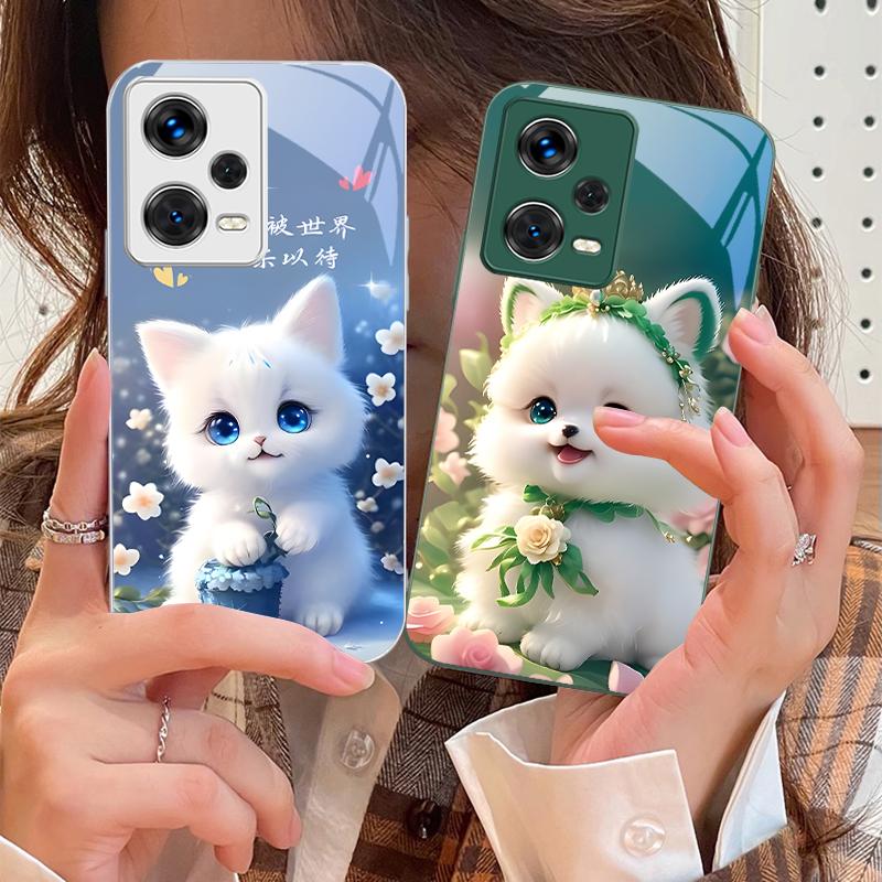 Милая маленькая собачка зеленая для Xiaomi 14 Ultra 13 Lite Redmi Note 13 11 Pro 12 Plus Poco X6 3 Pro F4 6 GT Чехол для телефона из закаленного стекла