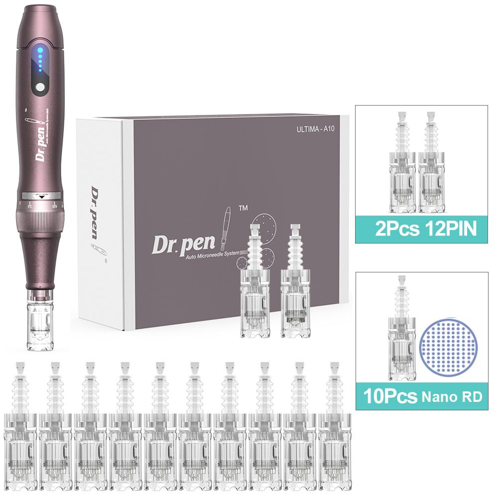 Беспроводная микроигольная ручка Dr.Pen A10 с 12 шт. картриджами, ролики для дермы, удаление шрамов, прыщей, иглы для микронидлинга, мезотерапия, устройство для ухода за кожей, салонное устройство