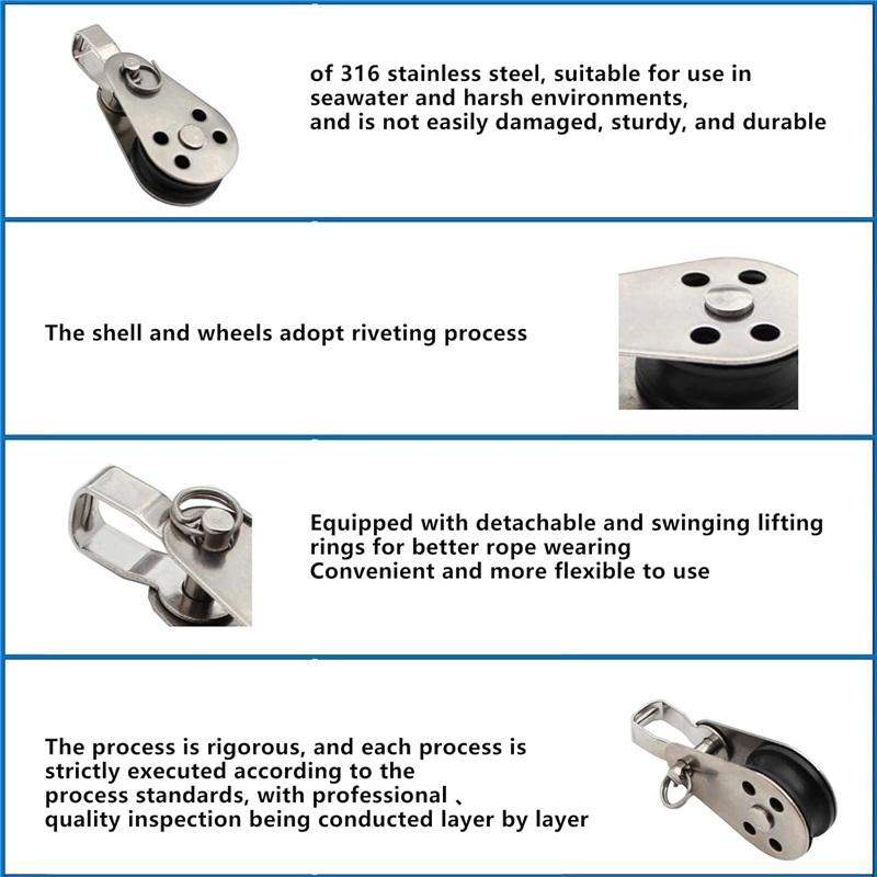 Stainless Steel Nylon Marine Pulley,Pulley Block Rope Rope Runner Kayak Pulley Single Pulley Bearing Block Rope Runner,Suitable for 0.08"to 0.32"Ropes