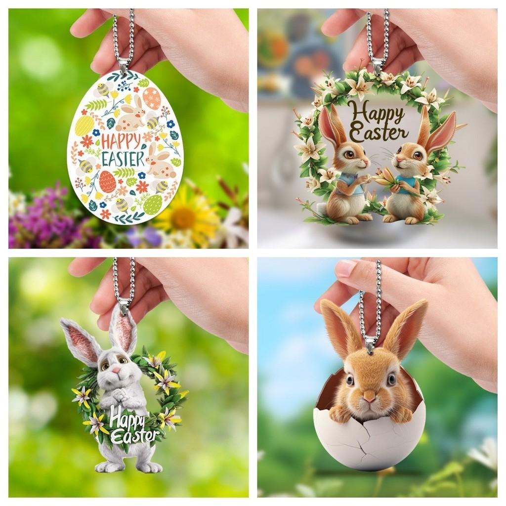 Colorful Acrylic Easter Bunny Egg Hanging Ornament Cute Cartoon Car Decor For Home