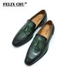 FELIX CHU Мужские лоферы ручной работы из натуральной кожи, зеленые/черные, с кисточками, туфли для платья, осенние, свадебные мокасины, обувь для вечеринок