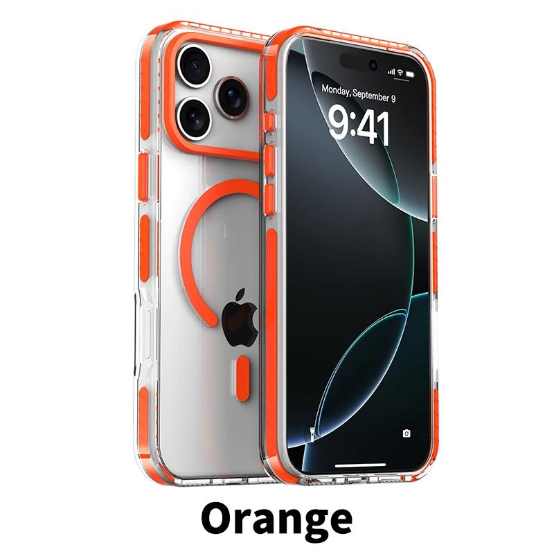 Роскошный Магнитный Цветной Чехол-Бампер для iPhone 17 Air 16 Pro Max 15 14 Plus 13 12 Для Magsafe Беспроводной Зарядки Ударопрочный Чехол