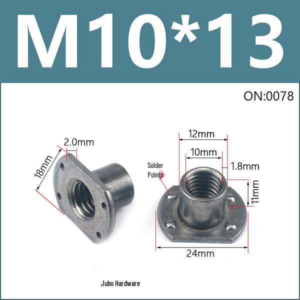 Thickened Welded T-Nut, Cold Heading Iron Plate, Round Imperial Fine Thread, Natural Color, Sizes M6/M8/M10.