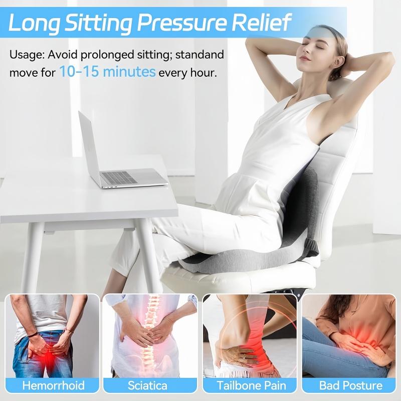 Memory Foam One-piece Seat Cushion Backrest Office Chair Cushion Massage Lumbar Support Pain Relief Breathable Car Butt Pad