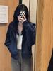 Women's Navy Blue Sporty Zipper Sweatshirt - American Style, Early Autumn 2025