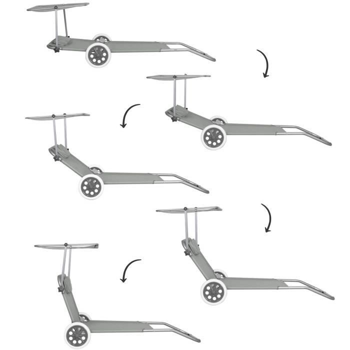 Шезлонг - SPRINGOS - Наклонный - Подголовник - Резиновые колеса - Солнцезащитный козырек - Серый