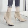High Heeled Women's Socks Boots, Knitted Breathable, Spring and Autumn Bare Color Thick Heel Single Boots, Thin Heel Casual