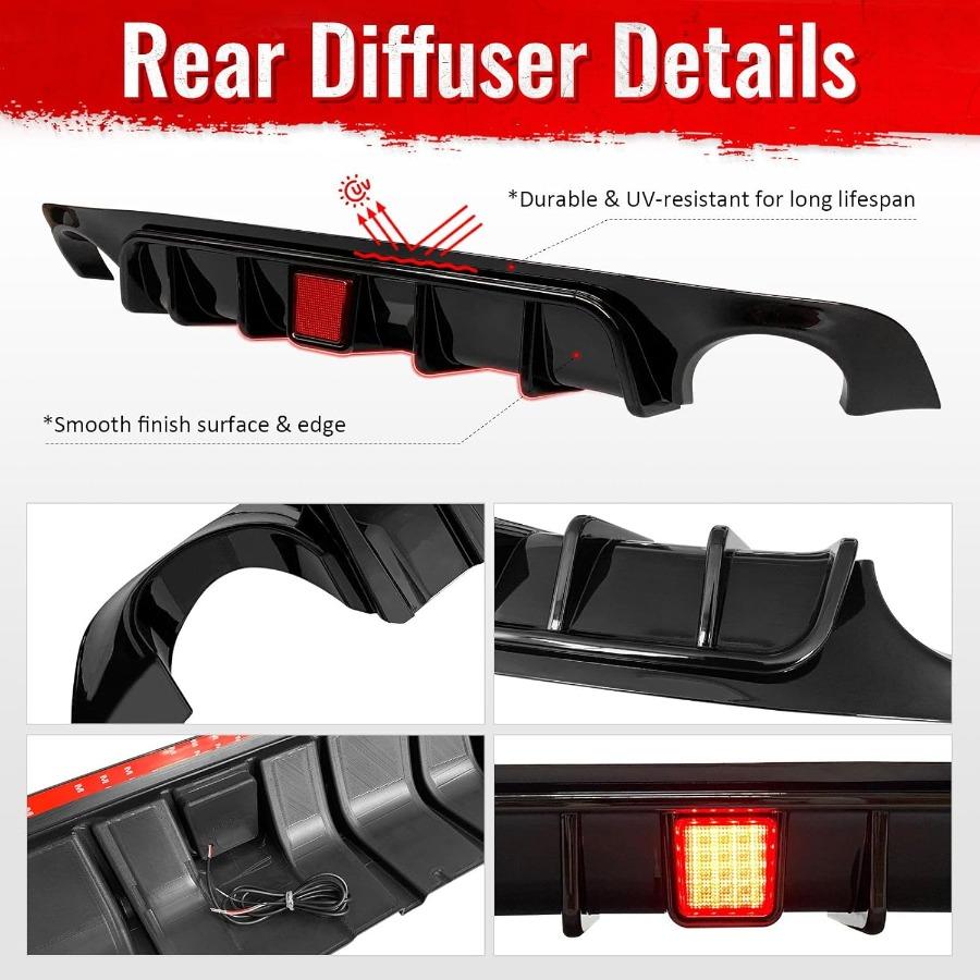 Задний диффузор, совместимый с 20182025 Infiniti Q50, глянцевый черный PP, накладка на задний бампер, губа, диффузор, спойлер, комплект сплиттеров с кронштейном