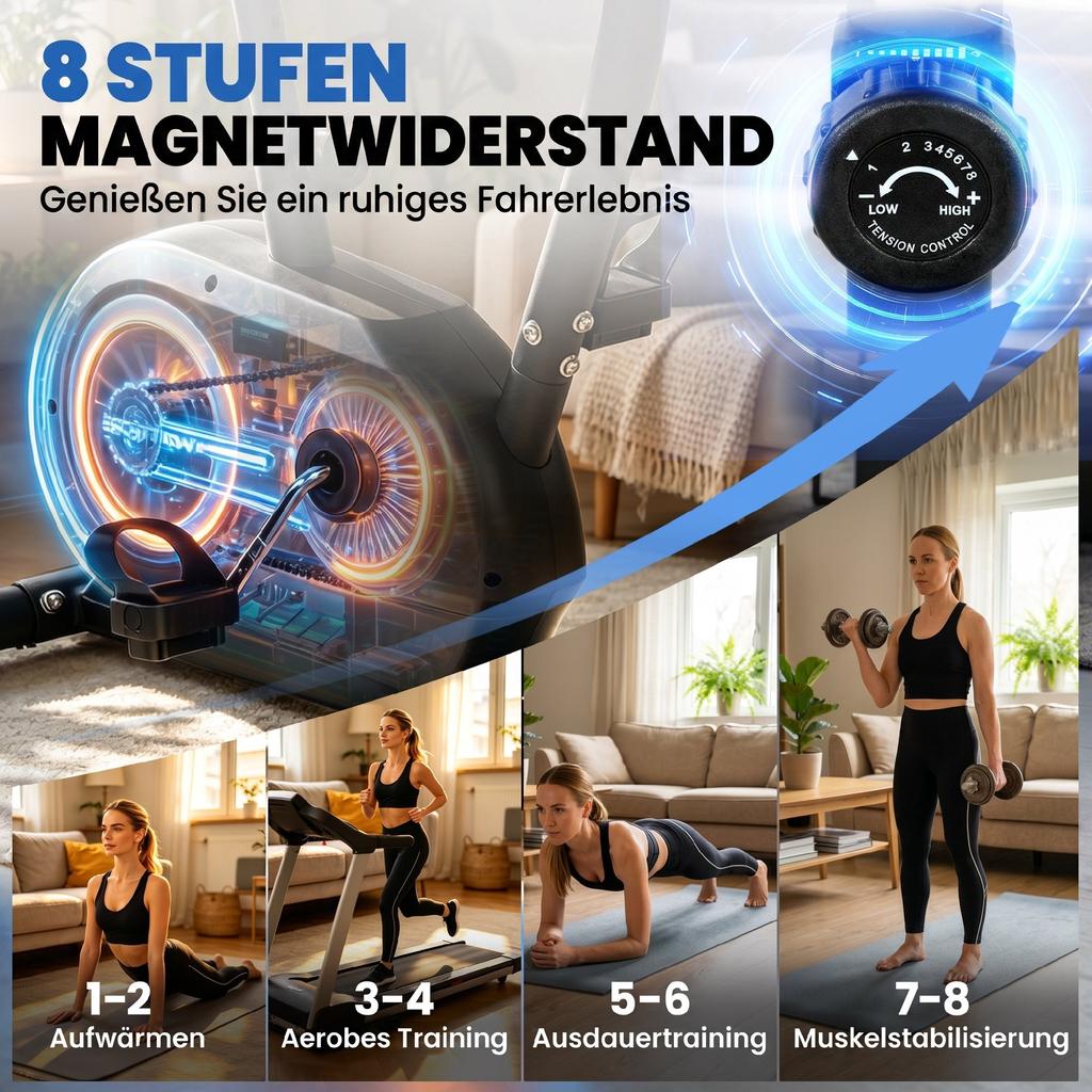 Exercise Bike Height-Adjustable Home Trainer with App Magnetic Resistance LCD Monitor Pulse Sensors Phone Holder