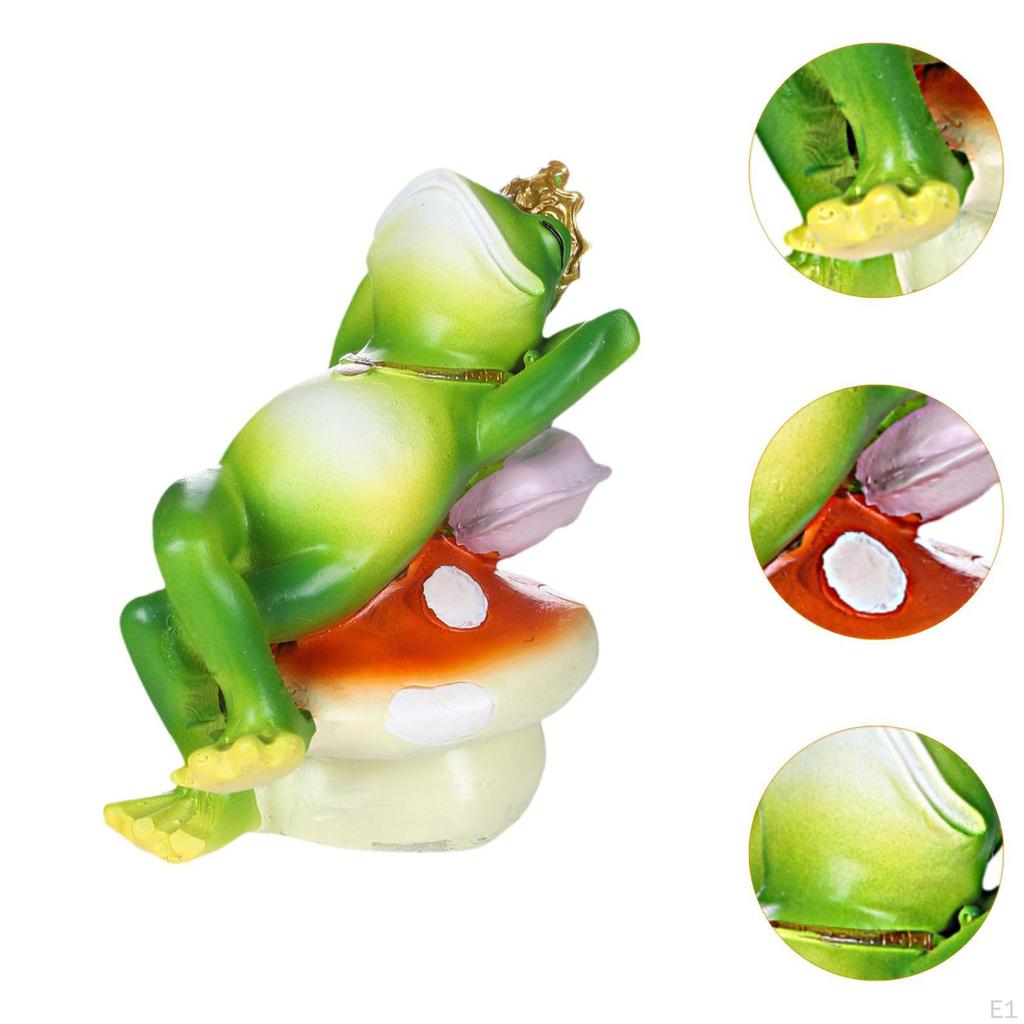 Зеленая лягушка, сидящая на грибной статуе, украшение для сада, коллекционная милая скульптура из смолы для бассейна
