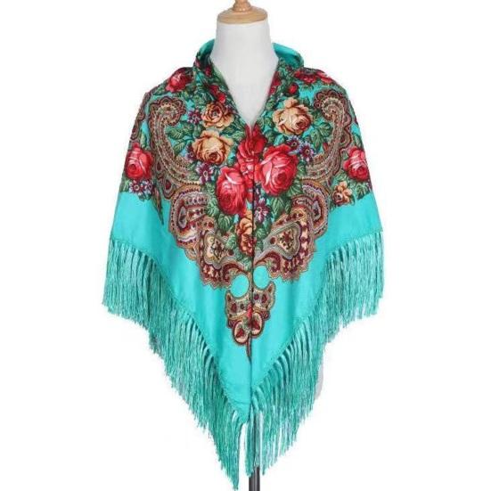 Этнический стиль, ретро-шаль, шарф с кисточкой, цветочным принтом, осень-зима, теплая квадратная повязка на голову с бахромой для свадебной вечеринки