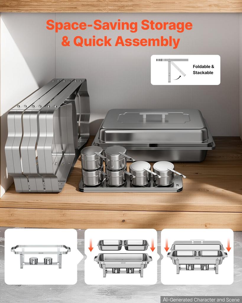 3 Packs Chafing Dishes for Buffet Set, 8.5L Stainless Steel Chafer, for Banquet Party Wedding, Rectangle Buffet Server and Warmer, with 6 Half Size