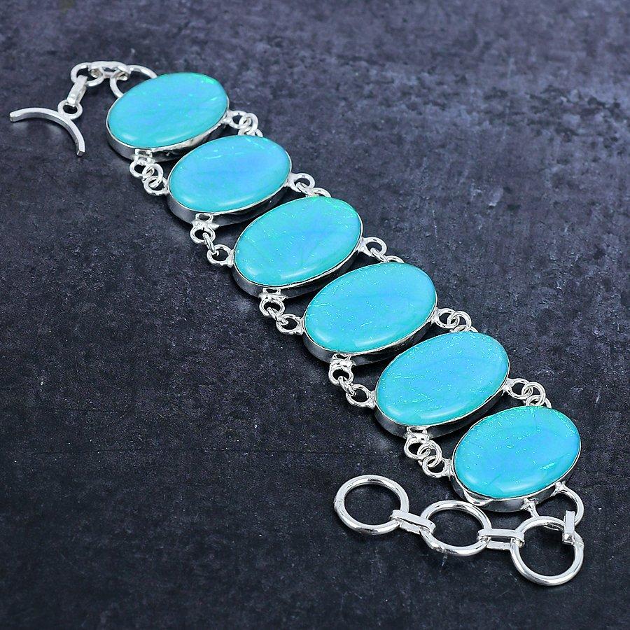 Браслет ручной работы из серебра 925 пробы с синим триплетным опалом, длина 7-8 дюймов, S4G94