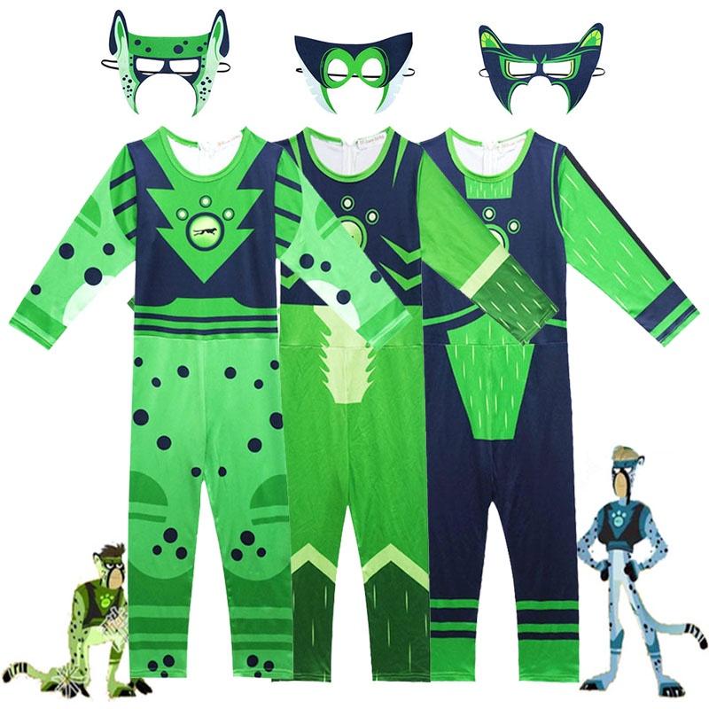 Wild Kratts Creature Power Suit Costume For Kids With Green Navy Jumpsuit And Mask
