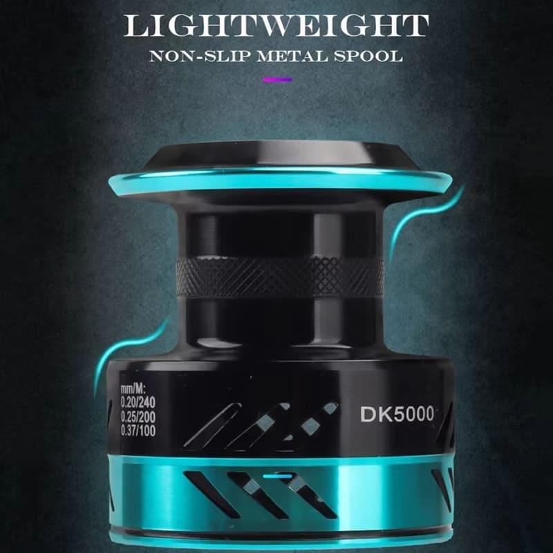 New Popular DK 1000~7000 Series 5.2:1 Gear Ratio 22LB Maximum Drag CNC Full Metal Spool Spinning Fishing Reel for Freshwater and Saltwater