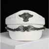 Retro American Navy Peaked Sailor Cap Men Women Spring Beret Hat Male Canvas Grey Eagle Belt Locomotive German Captain Casquette