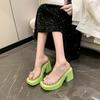 Thick-soled High-heeled Slippers for Women's Summer Wear, New Transparent One-word with Rhinestone Thick Heel, High-end Cool Slippers.