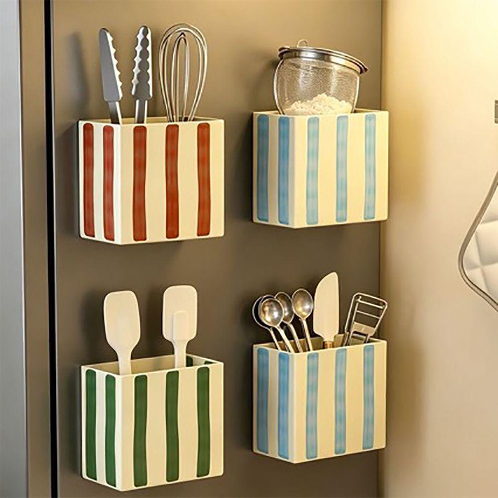 Striped Pattern Sundries Organizer Boxes Wall Mount Utensil Organizer Home Decoration