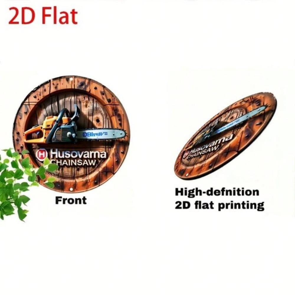 Vintage Style Chainsaw 2D Metal Tin Sign Wood Grain Decor Wall Art For Cafe Garage