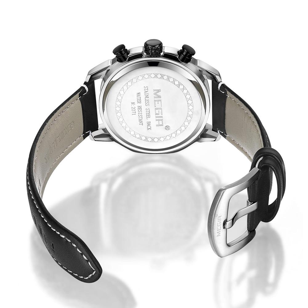 Креативные мужские часы-хронограф MEGIR Relogio Masculino, модные кожаные кварцевые наручные часы, мужские армейские военные часы