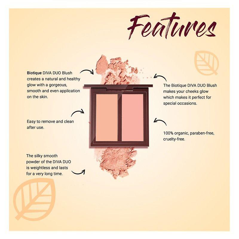 Румяна в 2 оттенках: Пастель и Персик (9 г), Diva Duo Blush Pastel-N-Peach,  Biotique