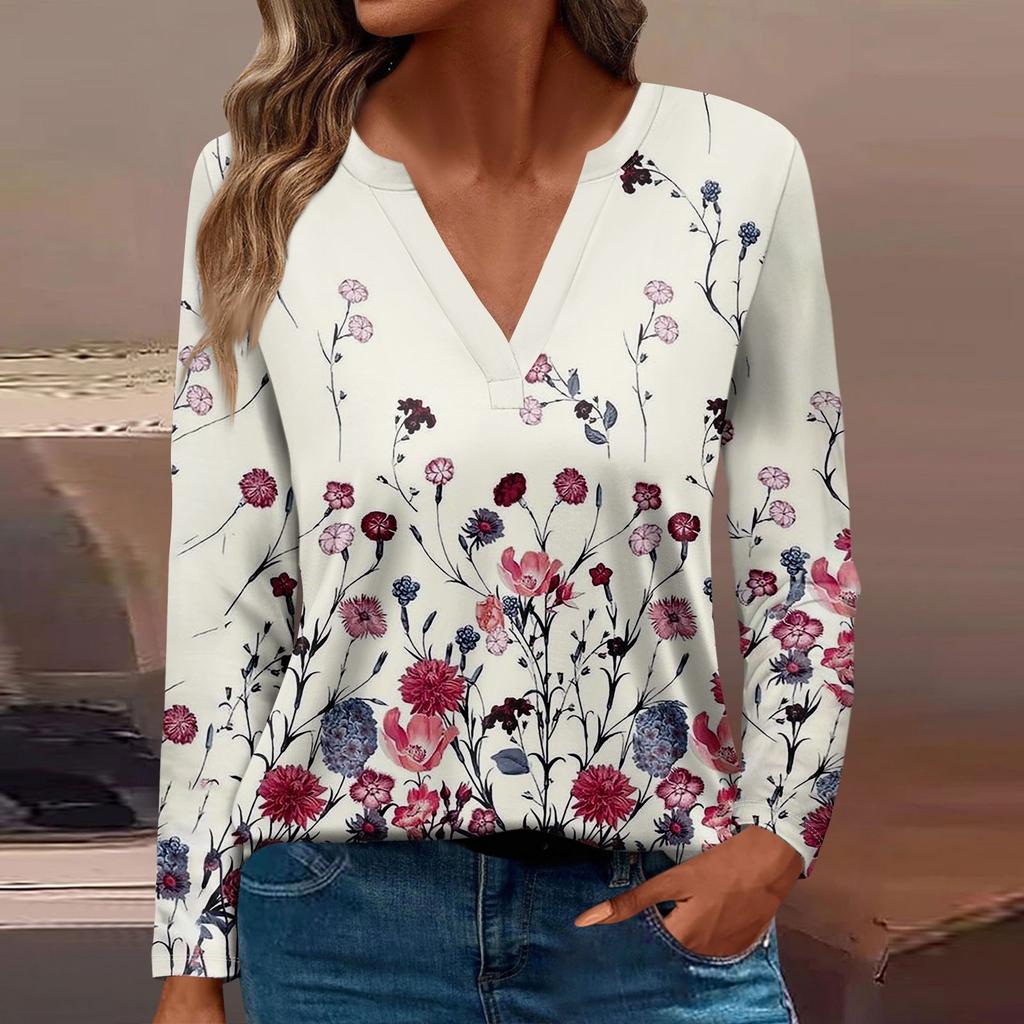 Women's T Shirt Tee Printed Long Sleeve Daily Weekend Fashion Basic V Neck Regular Top