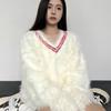 Lazy Style Soft Glutinous V-neck Sweater Women's New Thick Mink White Knitted Loose Top Long Sleeves