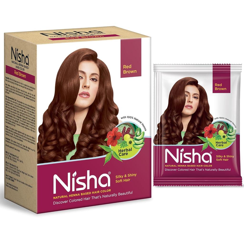 Натуральная хна для волос Nisha Красно-коричневая 90 г Упаковка 1 шт. Травяной полуперманентный краситель для шелковистых блестящих волос