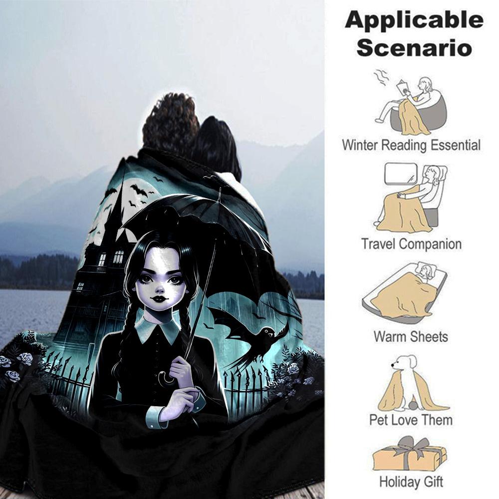 Gothic Girl Umbrella Flannel Blanket Super Soft Warm Cozy Blanket For Sofa Bed Office Travel Allseason Home Decor Gift