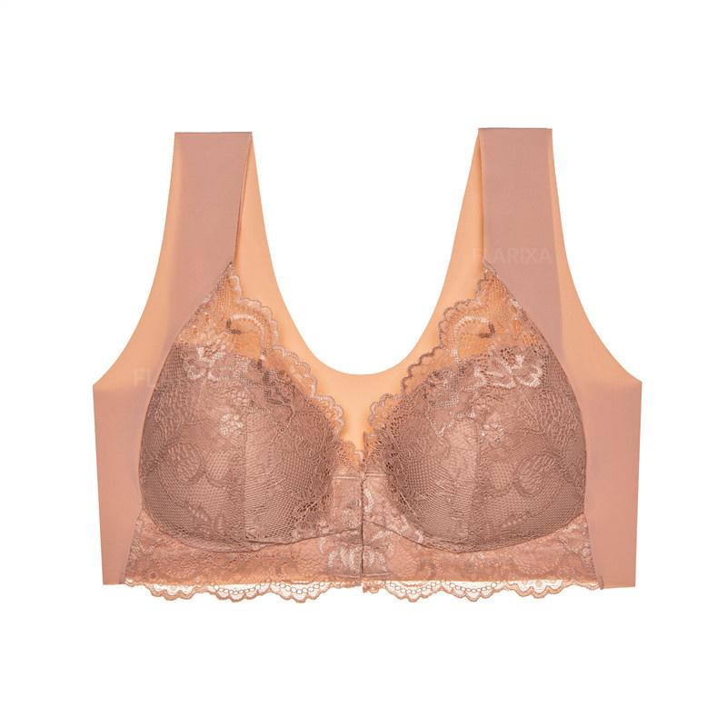 Flarixa Бюстгальтер пуш-ап большого размера, сексуальный кружевной бюстгальтер для женщин, бюстгальтер с пряжкой спереди, нижнее белье с большой грудью, невидимый бюстгальтер без косточек с открытой спиной