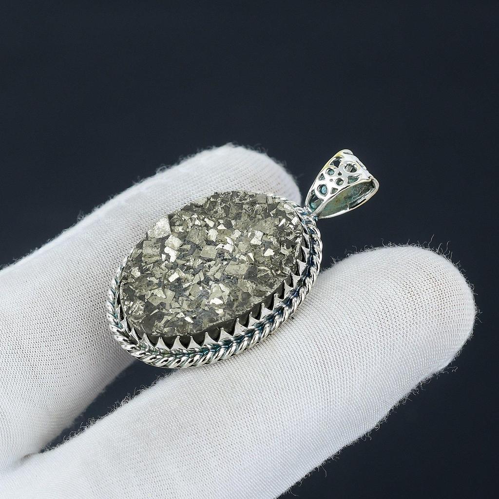 Pyrite Druzy Natural Pendant, Pyrite Druzy Gemstone Handmade 925 Sterling Silver Jewelry Pendant For Women's Gifts, Gemstone Jewelry For Her