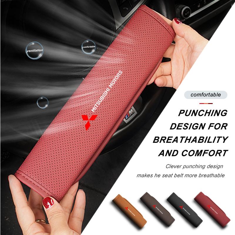 cxdjmy1 For Mitsubishi Leather Car Logo Seat Belt Cover Shoulder Protective Interior Accessories Lancer ASX Pajero Mirage Attrage