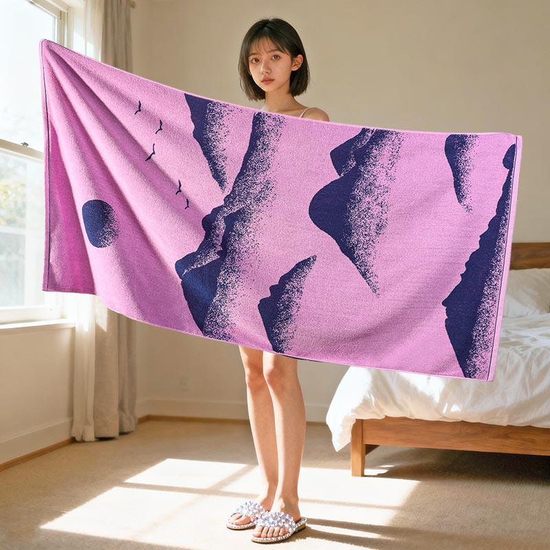 Luxury Yarn-Dyed Jacquard Cotton Bath Towel - Soft, Absorbent, Thick, and Large