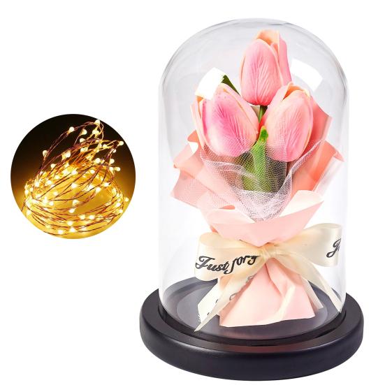Букет искусственных роз со светодиодной подсветкой, стеклянный купол, вечное цветочное украшение для женщин, жен, девушек, годовщины, дня святого Валентина, подарка на день матери